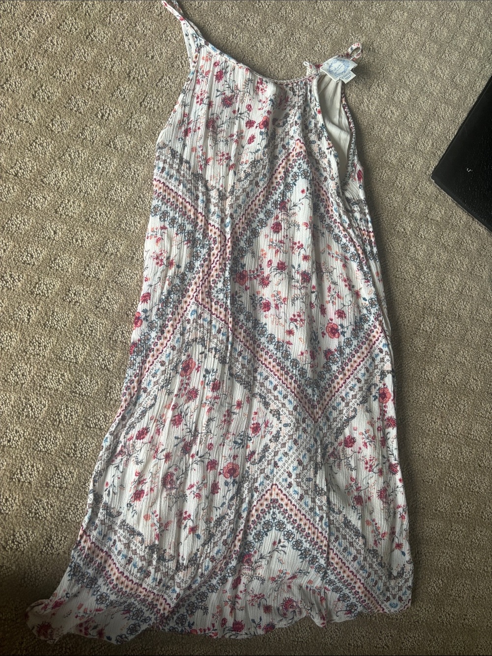 Floral Printed White Girls dress with Pink and Blue Accents